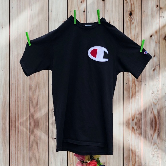 //champion black embroidered short sleeve tee// - Picture 1 of 3